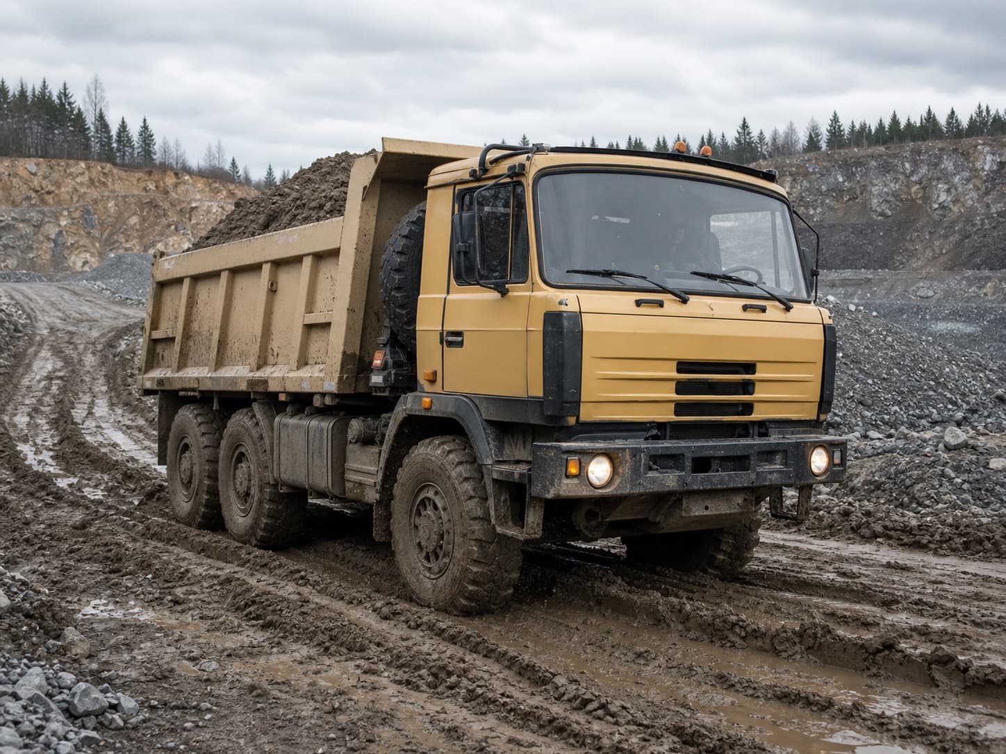 TATRA 815 6x6 проходит неровный участок на слабом грунте
